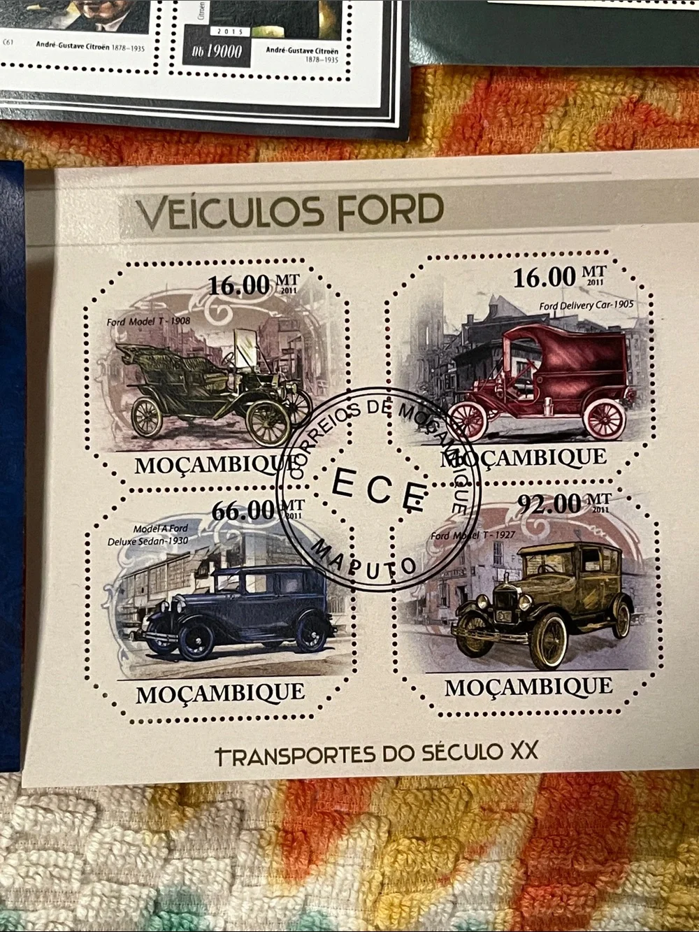 Vintage Classic Car Stamp Collection Sheets - Multicolor